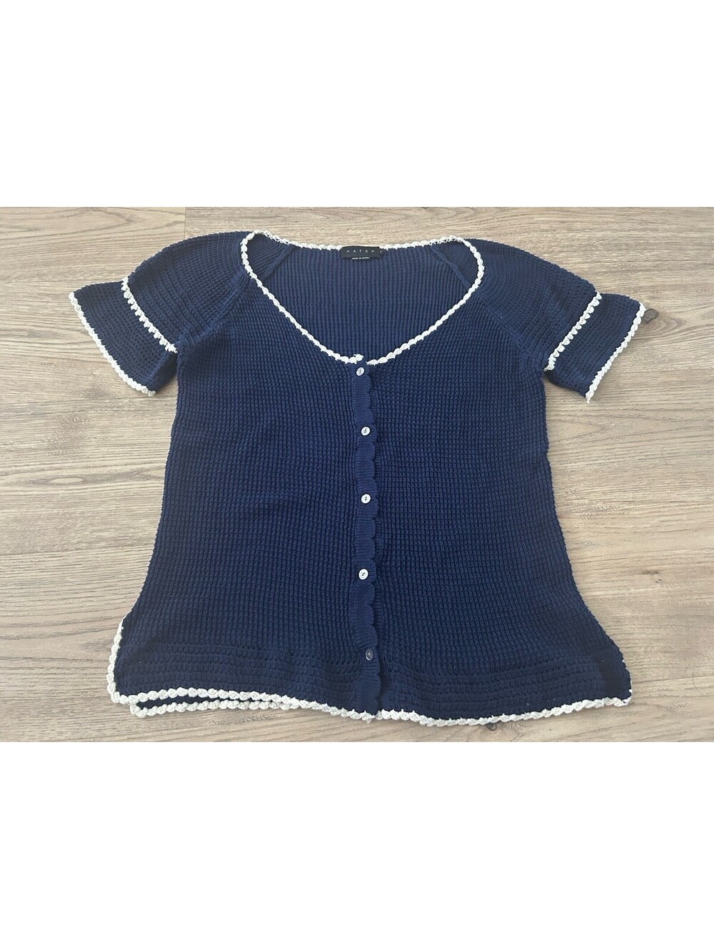 Hatch Maternity Women’s The Elodie Crochet Cardigan Navy Blue Size Large